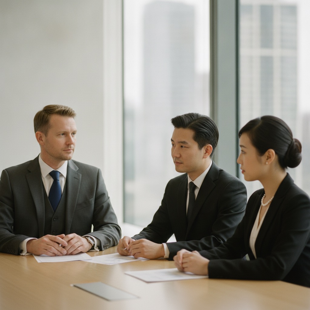 European and East-Asian professionals in a market-entry meeting