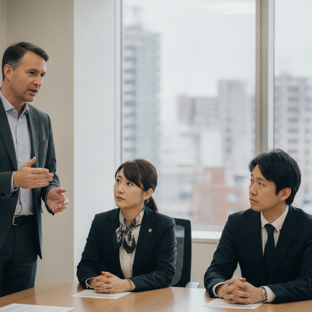 A sales-training session with a coach and a small diverse team