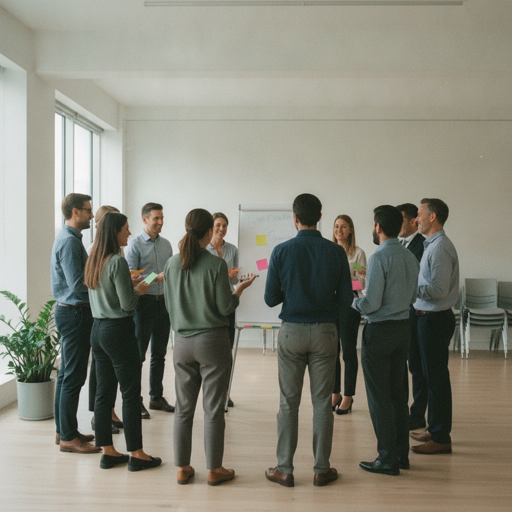 A team-communication workshop with colleagues in a collaborative exercise