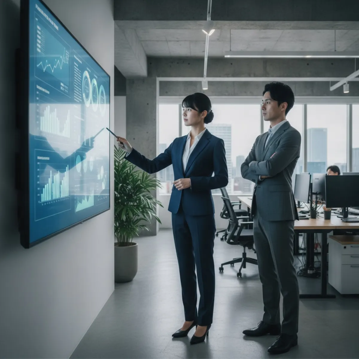 A media planning workspace with channel allocation charts, illustrating how an advertising budget is split across Japanese media