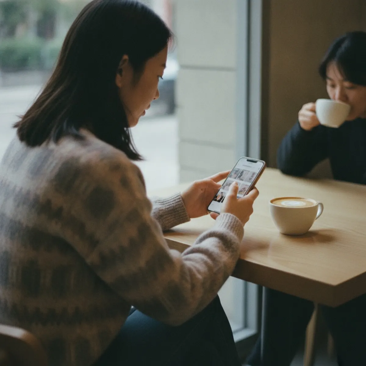 China social media statistics in practice: a young Chinese consumer browsing a lifestyle shopping app on her phone in a cafe