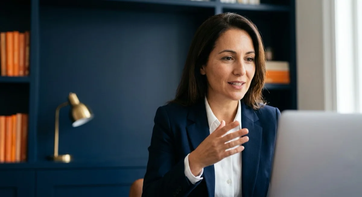 A presenter delivering a live business webinar from a home studio, illustrating Japan market webinars for European companies