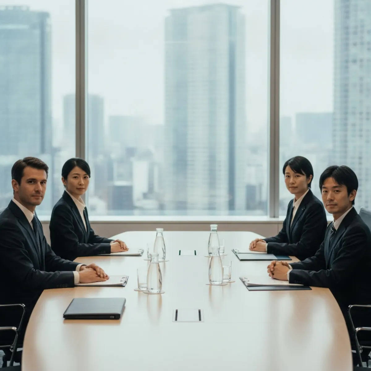 European and Japanese executives meeting across a boardroom table, illustrating Japanese business culture in practice